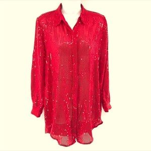 DKNY Red Sheer Camisole With Sequins 🌹🌹